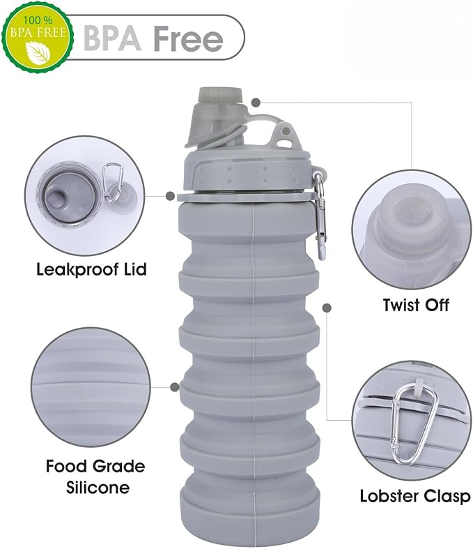 Collapsible Water Bottles for Kids, Reusable BPA Free Silicone Foldable Sports - Image 3