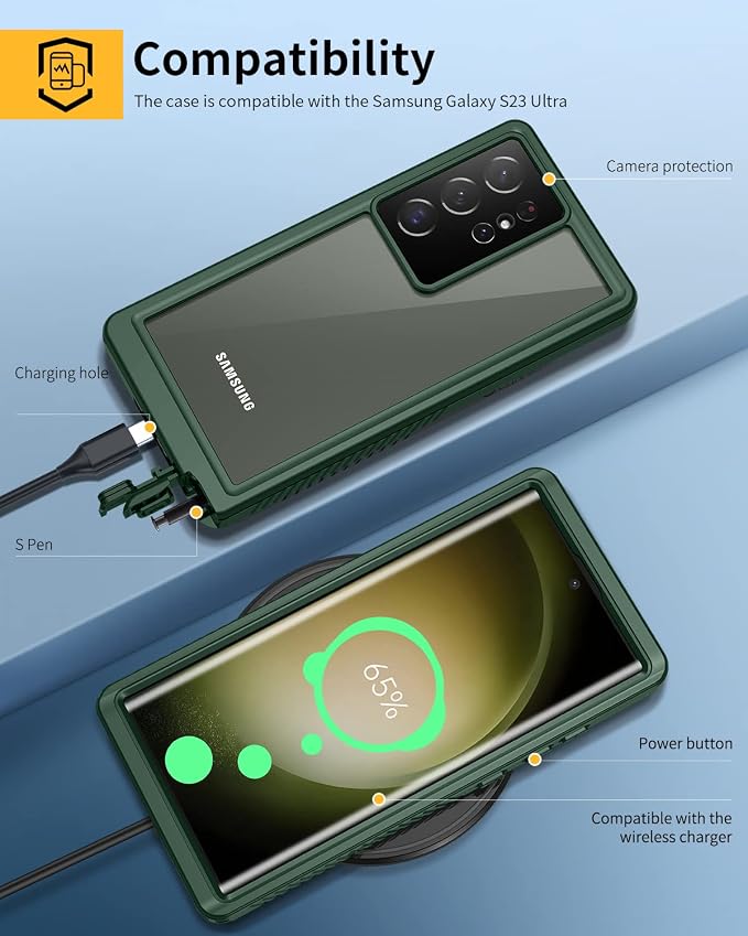Lanhiem for Samsung Galaxy S23 Ultra Case, IP68 Waterproof Dustproof Case - Image 5