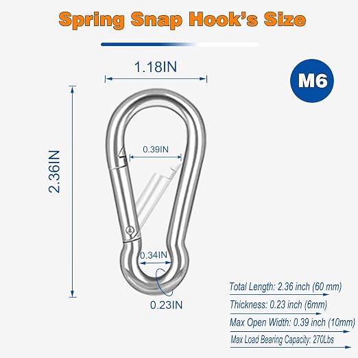 30PCS M6 Heavy Duty Carabiner Clip, 2.36Inch Snap Hook Quick Link Small - Image 2