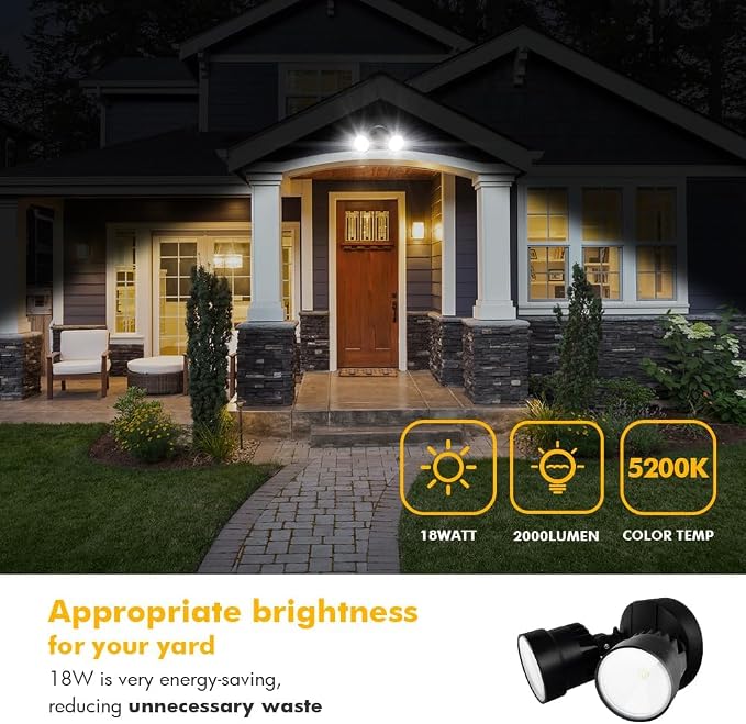 LUTEC P6221B 2000 Lumen 18 Watt LED Dual-Head Floodlight Outdoor, Switch - Image 2