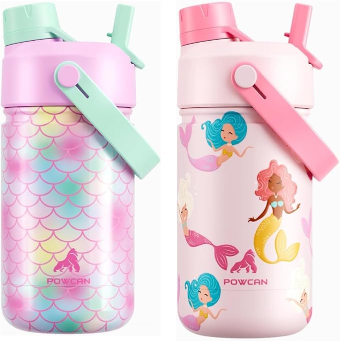 POWCAN 2 Pack 12 oz Kids Insulated Water Bottle by POWCAN