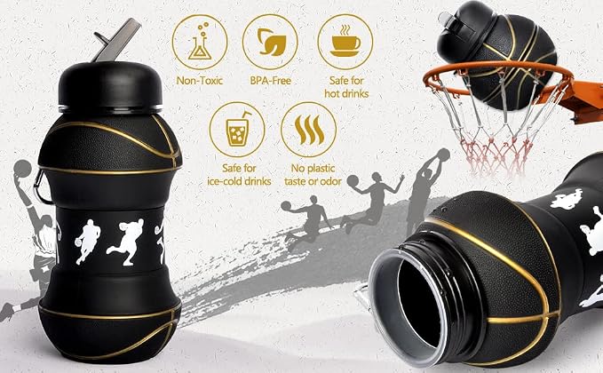Louis Donné Silicone Collapsible Water Bottle, Toddler Water Bottle Black - Image 3