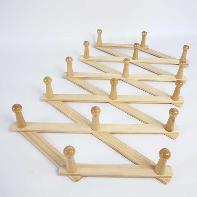 AMAPON Accordion Style Expandable Wall Wooden Coat Rack 16 Hooks Hang Hats - Image 3