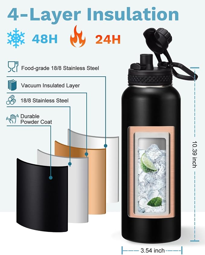 BENZZO 40 oz Water Bottle with Straw - Image 5