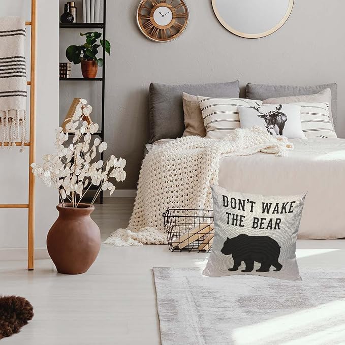 TKS MITLAN Don't Wake The Bear Decorative Pillow Covers Cool Animal Bear Black - Image 3