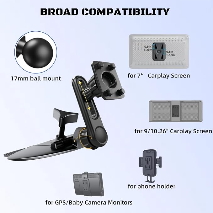 Extended CD Slot Mount for CarPlay Screen Adjustable Arm and 360° Rotating - Image 2
