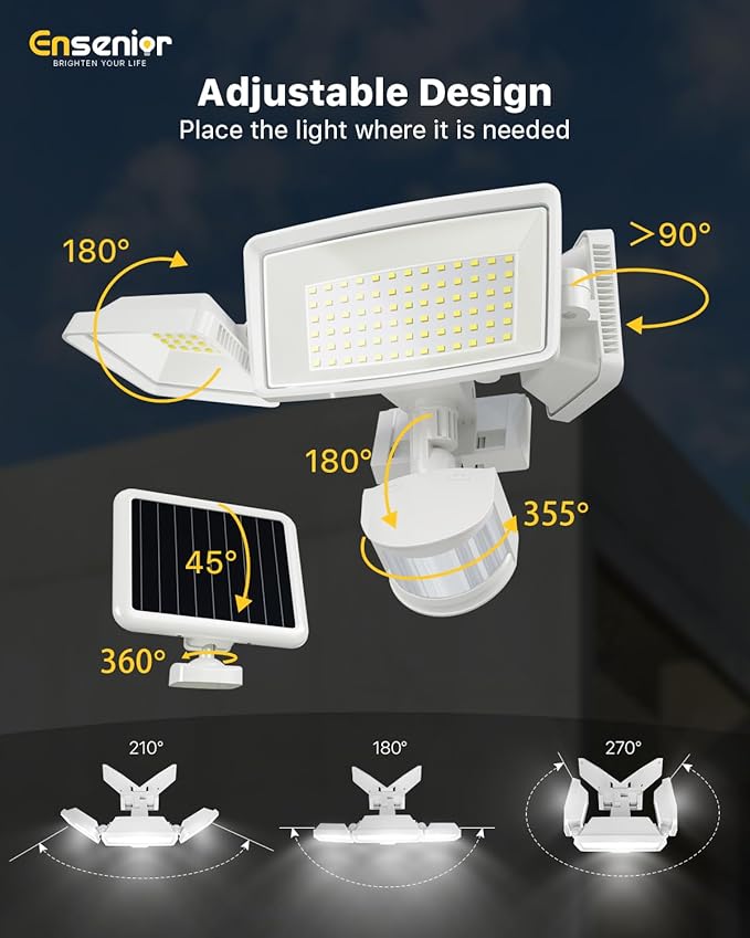 Ensenior Solar Security Lights, Wide Beam Flood Light 6500K Super Bright - Image 8