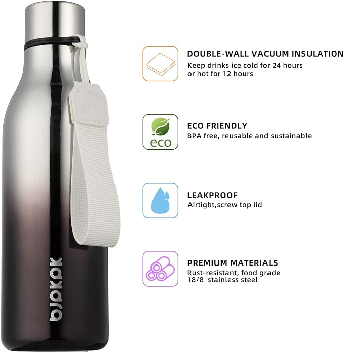 BJPKPK Insulated Water Bottles, 18 oz Stainless Steel Metal Water Bottle - Image 2