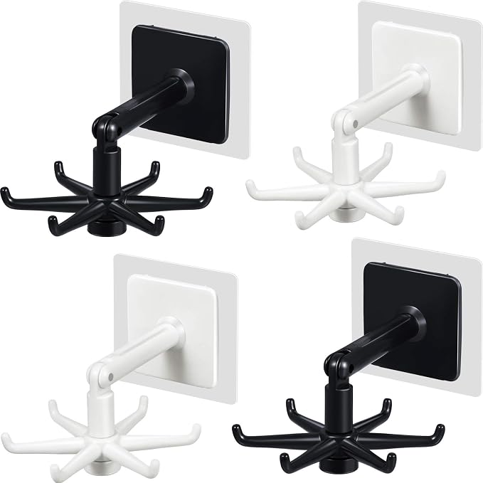 4 Pieces 360 Rotating Folding Hook Multi-purpose Hanging Utensil Holder Hook by Jetec