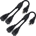 Elecan 3-Prong Y Splitter Power Extension Cord 1 FT/2 Pack, Straight Plug 1 to by Elecan