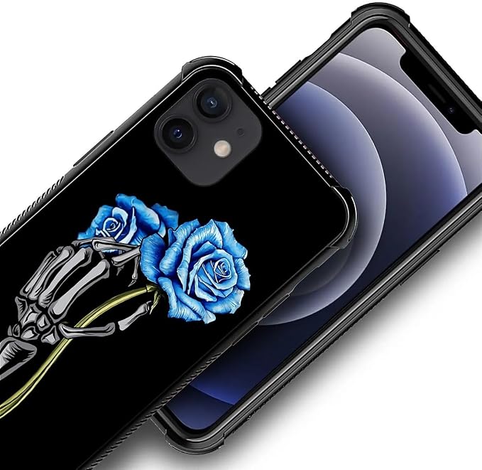 for iPhone 11 Case, Skeleton Holding Blue Rose Pattern Graphic Design Girl Boy - Image 5