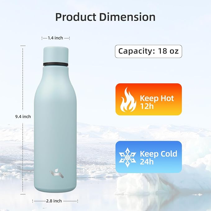 Insulated Water Bottle with Strap, 18 oz Double Wall Stainless Steel Vacuum - Image 2