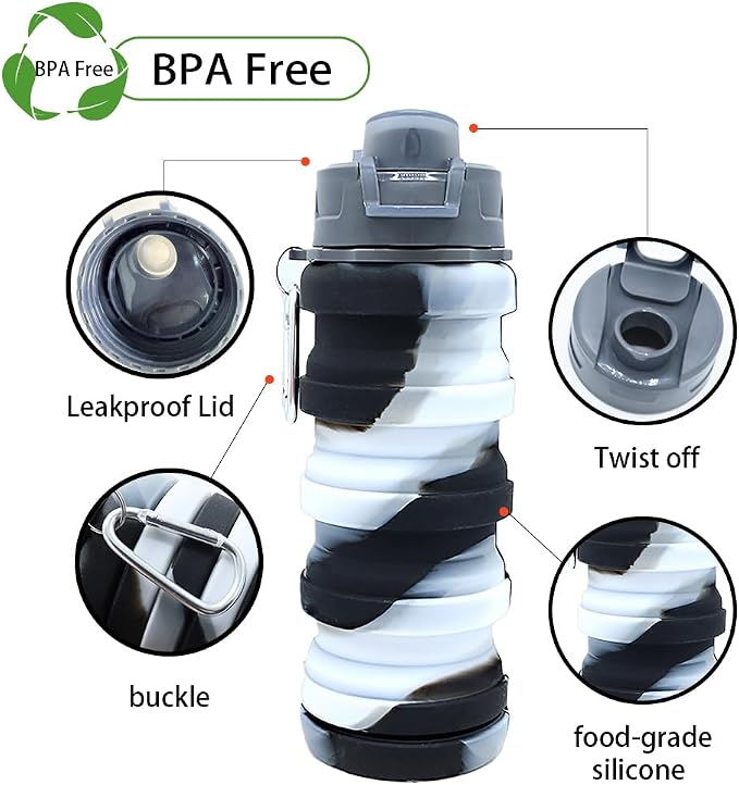 Silicone Collapsible Water Bottles, 16oz Portable Foldable Expandable Water - Image 3
