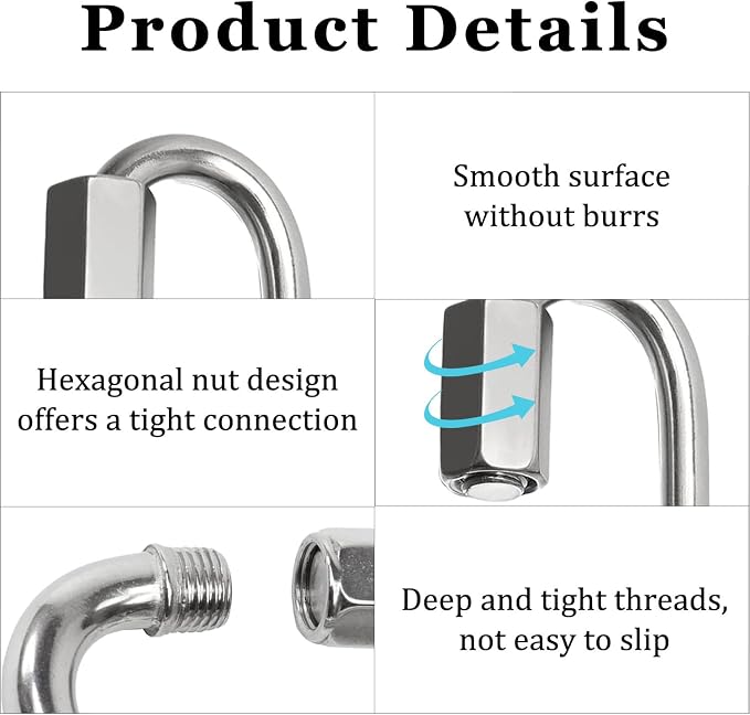 Locking Carabiner Clips, Stainless Steel Spring Snap Hook Locking Carabiner - Image 5