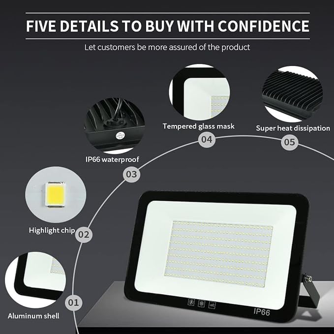 2Pack LED Flood Light Outdoor, 250W LED Work Light 26500lmwith 6FT US Plug - Image 2