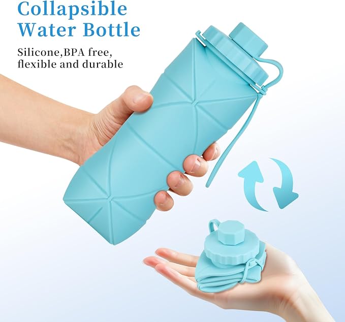 YCT Collapsible Silicone Travel Water Bottle 20oz, Reuseable Leakproof BPA Free - Image 3