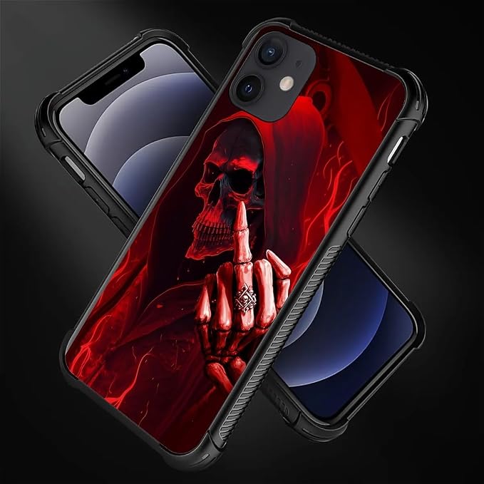 for iPhone 11 Case, Gestures Funny Skull Pattern Graphic Design Girl Boy Soft - Image 3