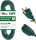 15FT Outdoor Extension Cord-16/3 SJTW Durable Green Extension Cable by HONDERSON