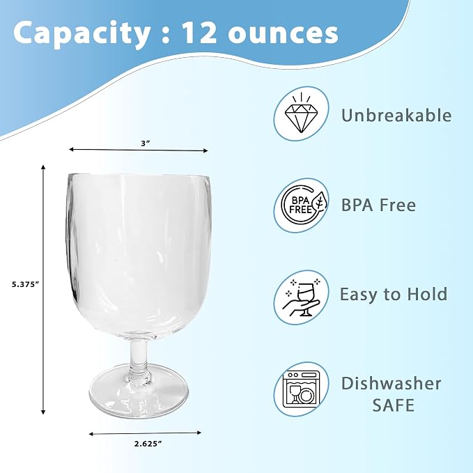 Lily's Home Unbreakable Plastic Wine Glasses Set of 8, 12 oz Shatterproof - Image 2