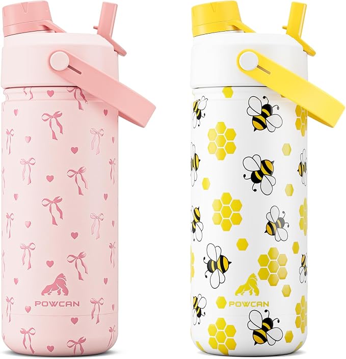 POWCAN 2 Pack 18 oz Kids Insulated Water Bottle by POWCAN