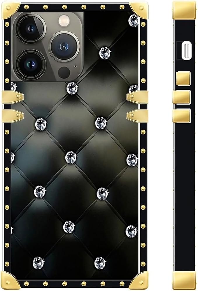 Compatible with iPhone 13 Pro Max Case, Shiny Black Sofa Crystal Luxury Golden - Image 3
