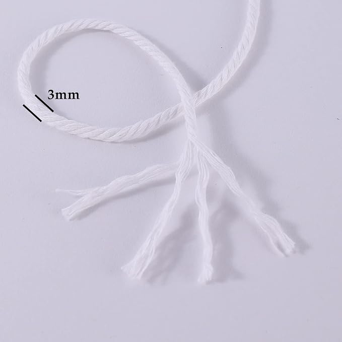White Macrame Cord 3mm x 109Yards, Colored Cotton Rope Craft Cord Colorful - Image 3