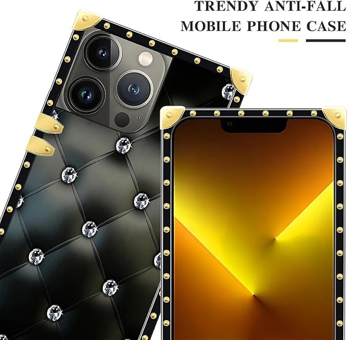 Compatible with iPhone 13 Pro Max Case, Shiny Black Sofa Crystal Luxury Golden - Image 4