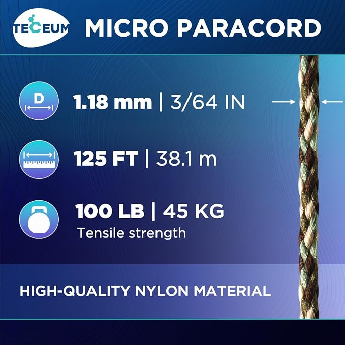 TECEUM Micro Paracord – 1.18 mm X 125 ft – Micro Utility Cord – Thin Braided - Image 2