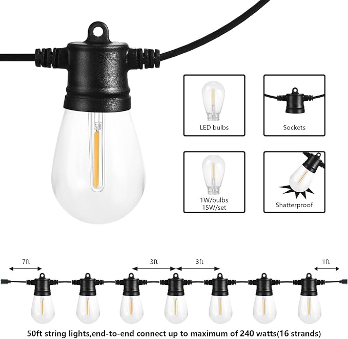 SUNTHIN Outdoor String Lights, 3 * 50FT Patio Lights - Image 2
