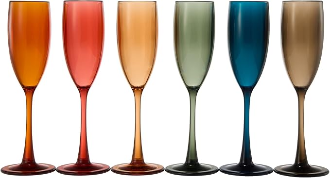 European Style Plastic Acrylic, Champagne Flutes Glasses | Set of 6 | Colored - Image 7