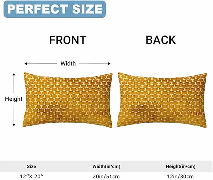 Bee Honeycomb Throw Pillow Covers 12 X 20 Yellow Honey Abstract Set of 2 Pillow - Image 2