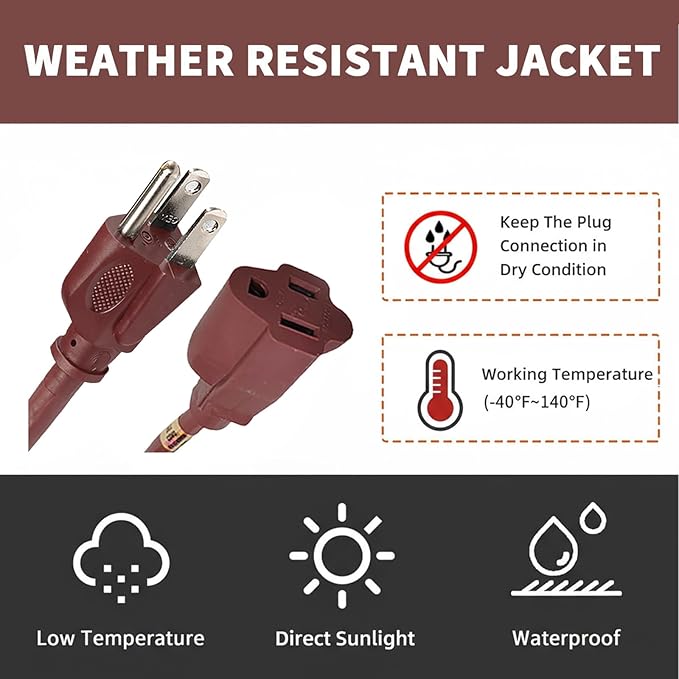 20FT Brown Outdoor Extension Cord-16/3 SJTW Durable Extension Cord - Image 6