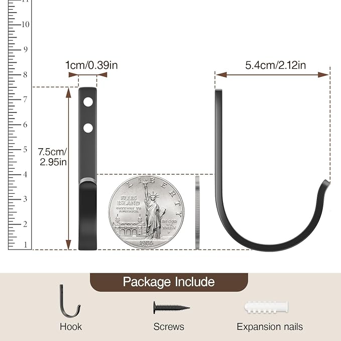 10-Pack Wall Hooks for Hanging Towel/Coat - 22LB Screw in Metal Hanger Wall - Image 4