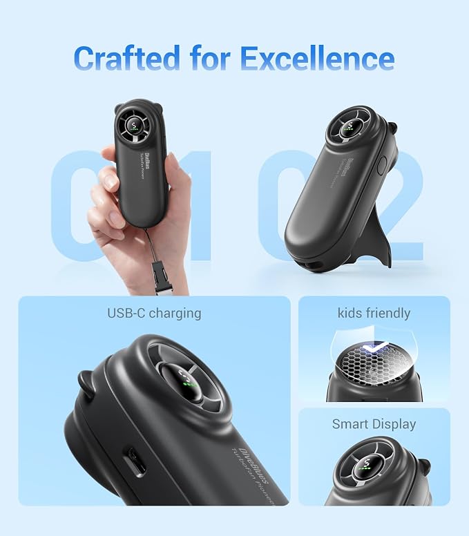 Diveblues Handheld Portable Turbo Fan, 4000mAh USB Rechargeable Pocket Fan - Image 5