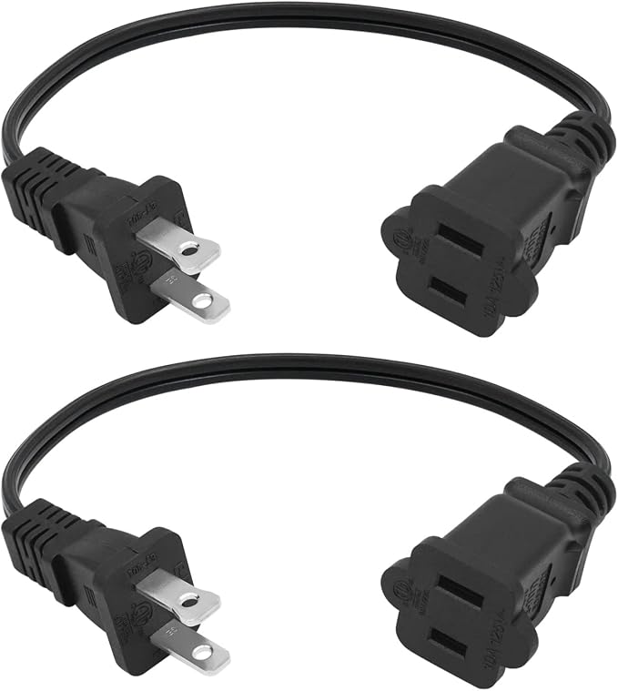 2 Prong Extension Cord 1FT, Indoor Male/Female Power Cable, UL Listed Perfect by Yeatel