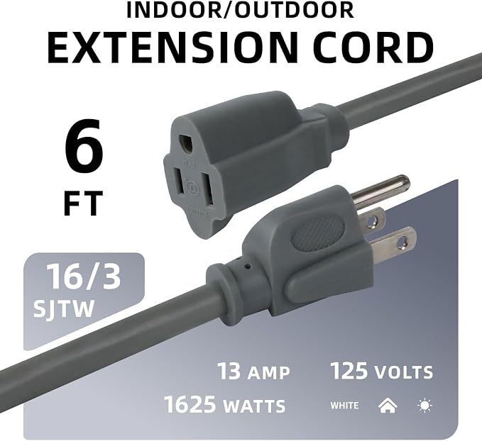 EP 2 Pack 6 Ft Outdoor Extension Cord, 16/3 SJTW Heavy Duty Power Cord - Image 2
