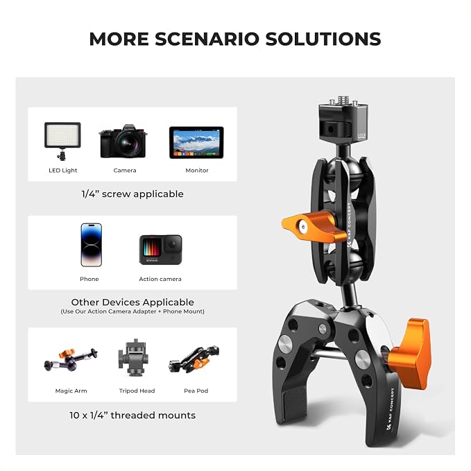 K&F CONCEPT Camera Clamp Mount, Super Clamp Mount Magic Arm - Image 3
