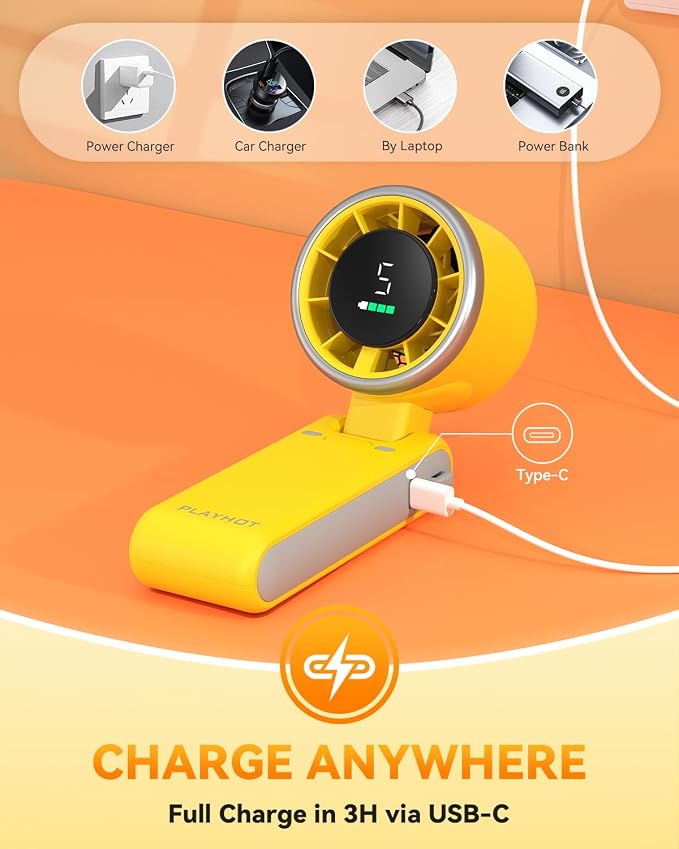 PlayHot Portable Handheld Turbo Fan, 5-Speed Personal Fans, 5000mAh - Image 5