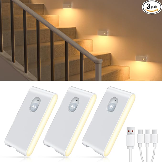 WILLED Motion Sensor Night Light, Rechargeable Stair Lights Indoor, Warm White by WILLED