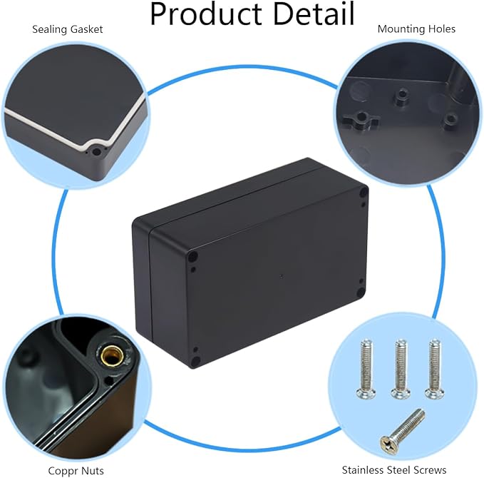 2 Pack Project Box IP65 Waterproof Junction Box ABS Plastic Black Electrical - Image 5