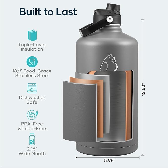 BUZIO Gallon Water Bottle Insulated, 128 oz Large Water Jug Vacuum Stainless - Image 4