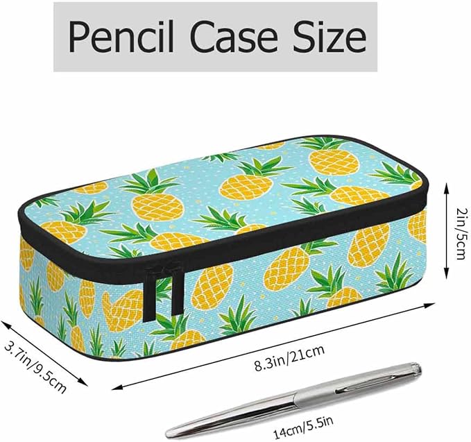 Pineapple Pencil Bag Tropical Fruit Exotic White Polka Dots Yellow Blue Big - Image 2