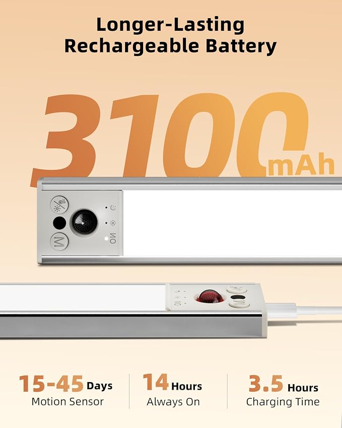 EZVALO 12inch Under Cabinet Lighting, Rechargeable Motion Sensor Light Indoor - Image 4