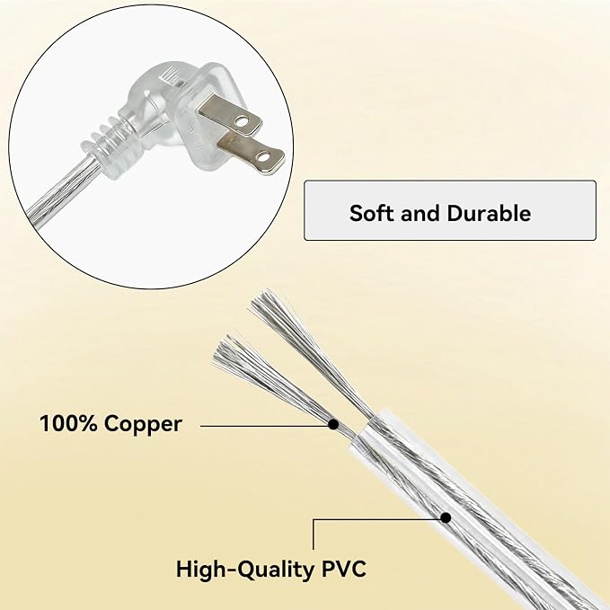 Clear Extension Cord 10 FT 2 Pack, Indoor Thin 2 Prong Extension Cord - Image 4