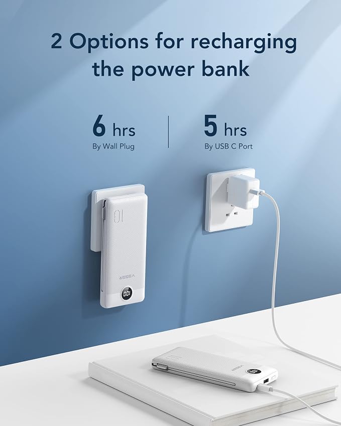 VEGER Portable Charger with Built-in AC Plug and Cables, All in One 10000mAh - Image 5