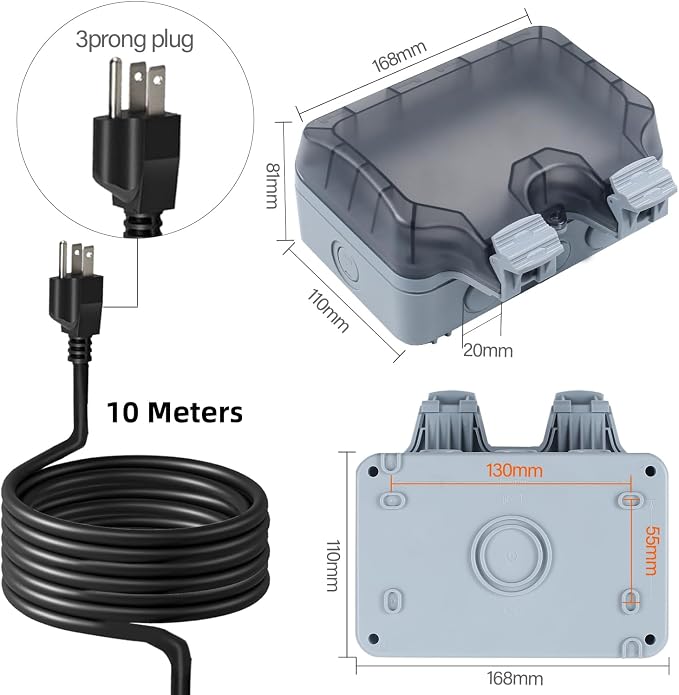 Outdoor Power Outlet Box with 32.8Ft Extension Cord, NEMA 5-15R, STW 14 AWG - Image 2