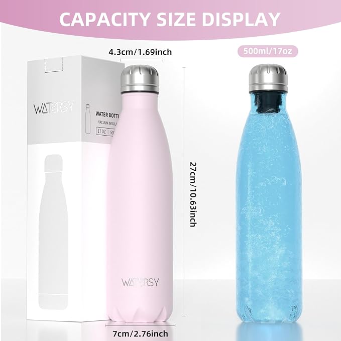 WATERSY Stainless Steel water bottles, 17oz/500ml Insulated Water Bottles - Image 3