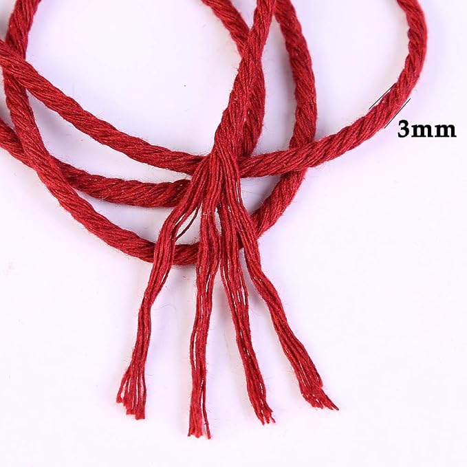 Wine Red Macrame Cord 3mm x 109Yards, Colored Cotton Rope Colorful Cotton Craft - Image 3