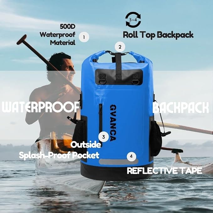 Waterproof Dry Bag Backpack for Kayaking, Roll Top Kayak Dry Backpack, Floating - Image 2
