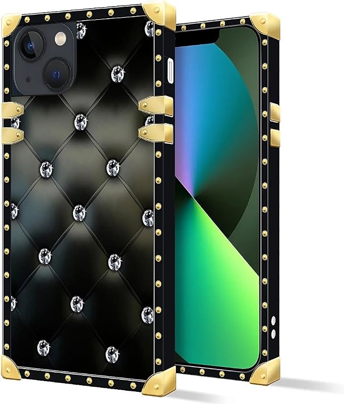 Compatible with iPhone 13 Case, Shiny Black Sofa Crystal Luxury Golden - Image 2